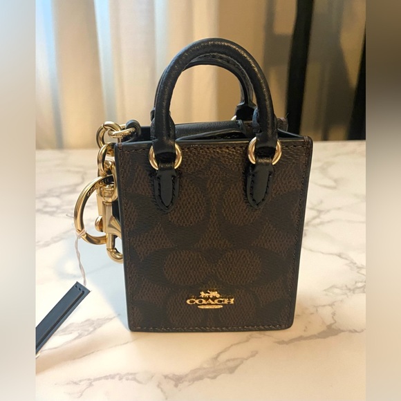 NWT COACH NORTH/SOUTH MINI TOTE BAG CHARM IN SIGNATURE CANVAS - Picture 2 of 6